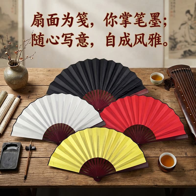 Blank folding fan, silk fan surface, student calligraphy and painting, DIY Chinese painting fan, ancient style dance fan, wholesale