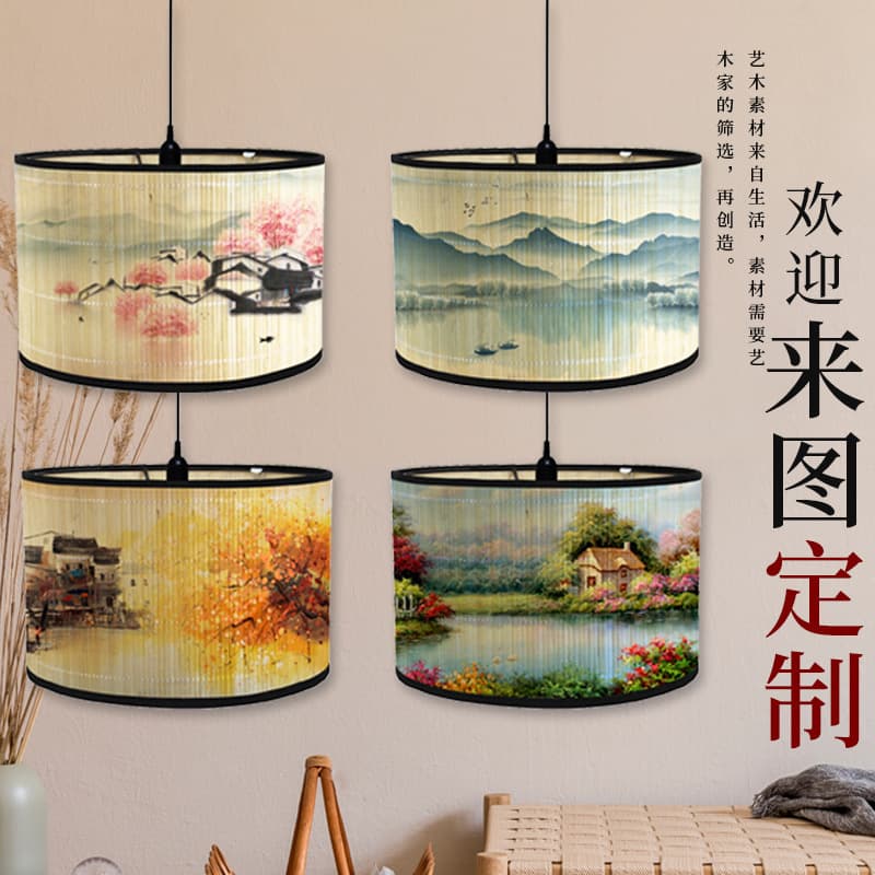 Chandelier lampshade bamboo products printed classical house decoration lampshade bamboo lighting crafts bamboo woven lampshade