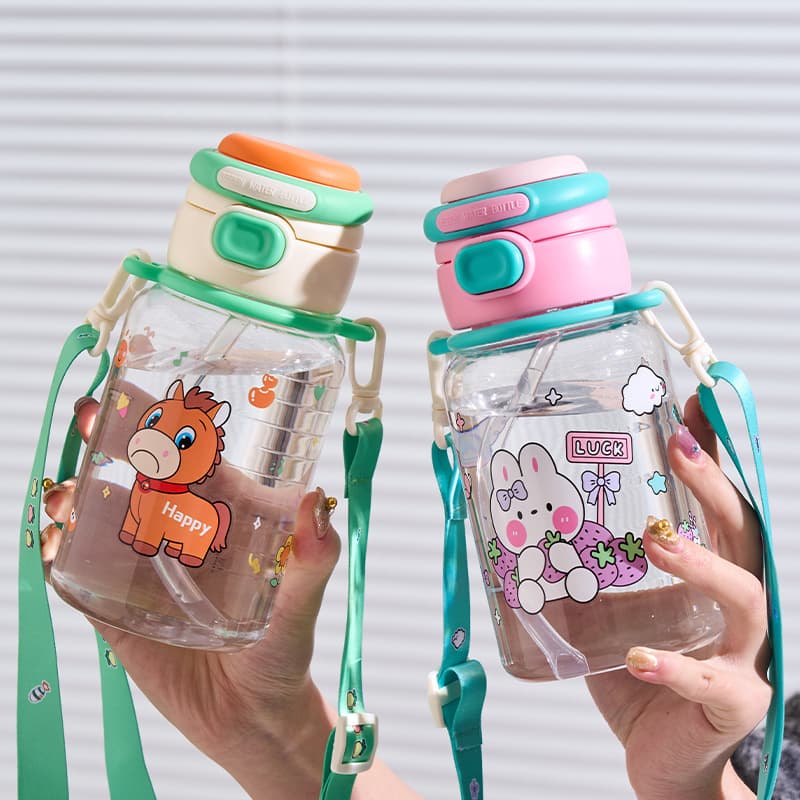 2026 New Style Children's Water Bottle with Dual Drinking Modes, Backpack Strap, Baby Water Cup for Kindergarten School, Cute Drinking Cup