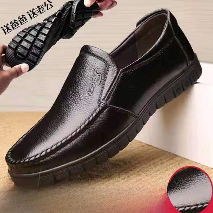 Genuine Soft Leather Men's 2024 New Style Versatile Casual Leather Shoes for Middle-Aged and Elderly, Comfortable Dad Loafers