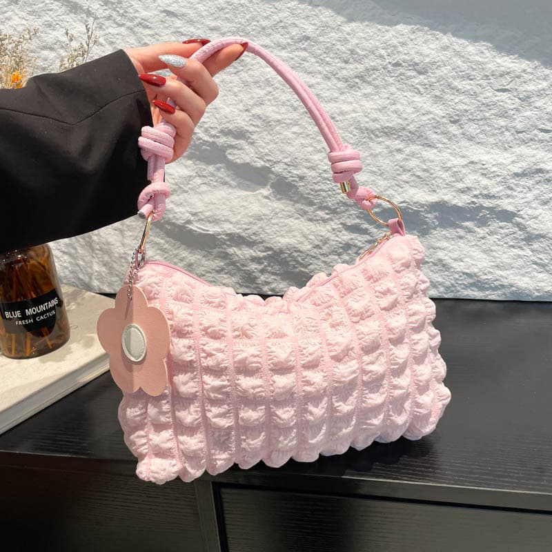 Popular small fresh puff bag for women 2025 fashionable pleated shoulder underarm bag fashionable versatile shoulder bag