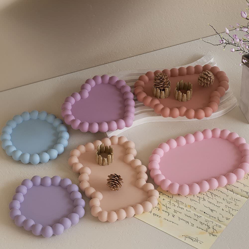 Geometric Bubble Anti-Overflow Coaster Resin Silicone Mold, Epoxy DIY Polka Dot Lace Tray Plaster Storage Dish