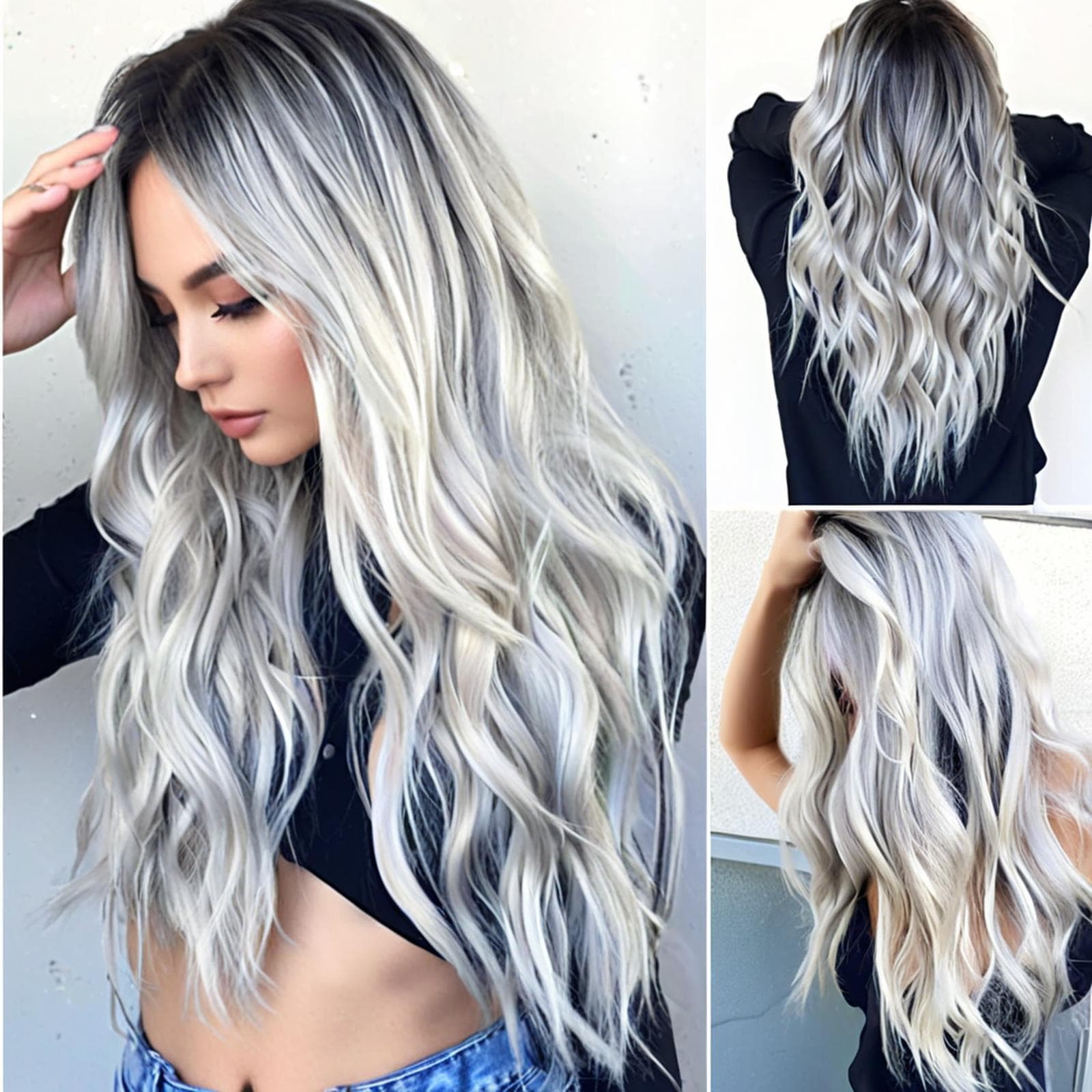 Wig headgear chemical fiber high temperature silk gradient long curly hair wig with middle parting curly hair cross-border foreign trade hot-selling spot first delivery