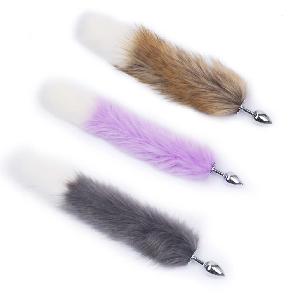 Metal fox tail anal plug adult products back yard fun artificial dog tail two-color white tip tail SM anal plug