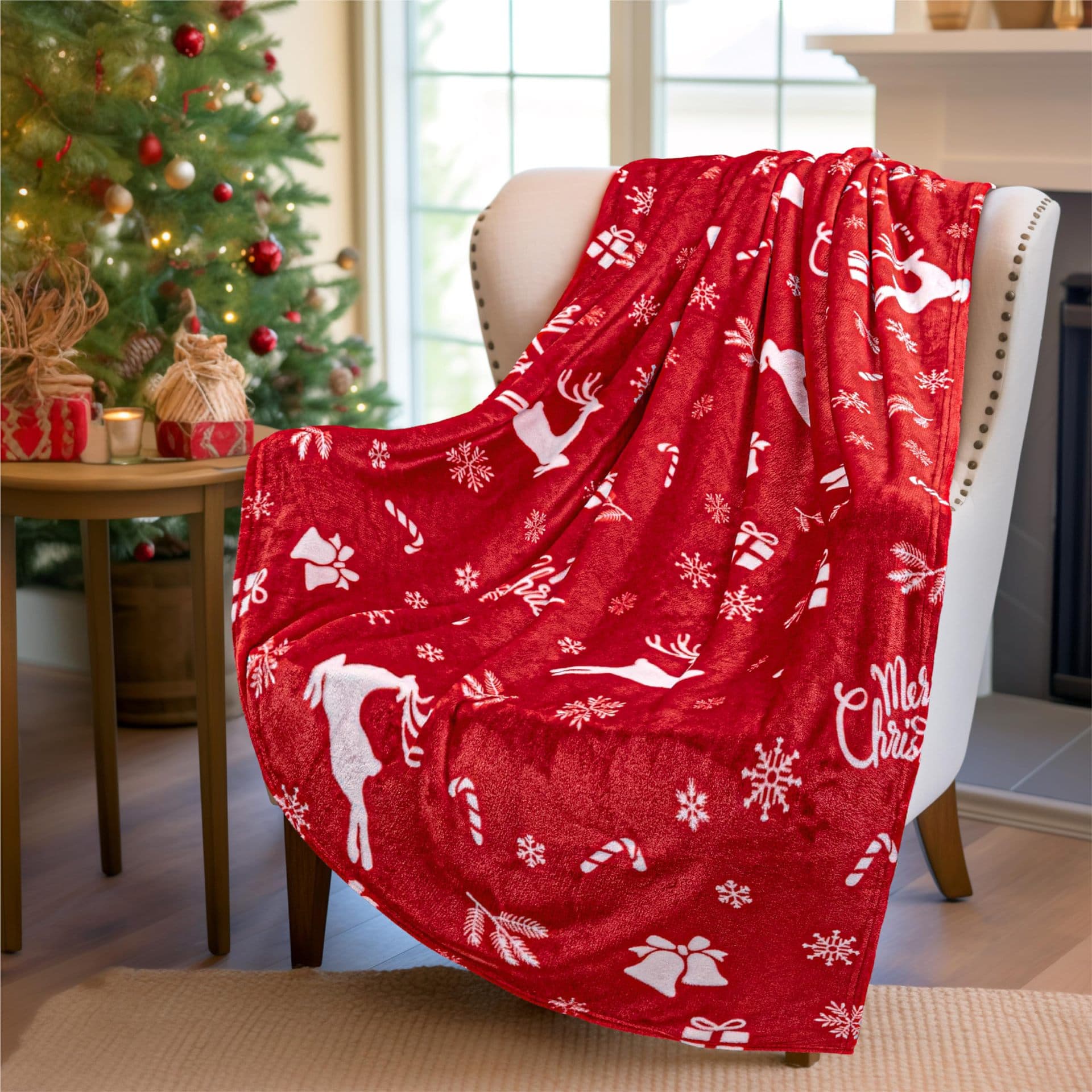 Christmas Flannel Printed Reindeer Snowflake Blanket Office Nap Throw Blanket Air Conditioning Couch Blanket Wholesale