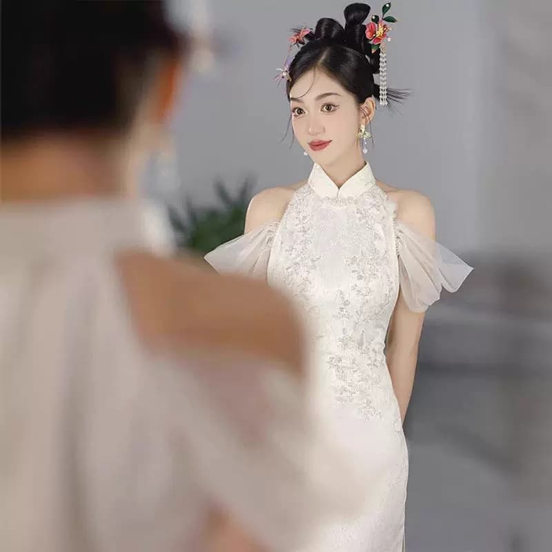 New Chinese-Style Morning Robe for Women, Wedding Return Dress, Bride Engagement Gown, High-End Light Luxury Niche Modified Cheongsam Party Dress