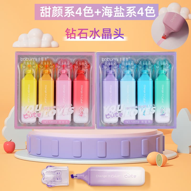 New Fashion Cat Paw Highlighter Diamond Head Ultra-Soft Tip Eye-Protection Color Journal Pen Student Key Point Colored Marker