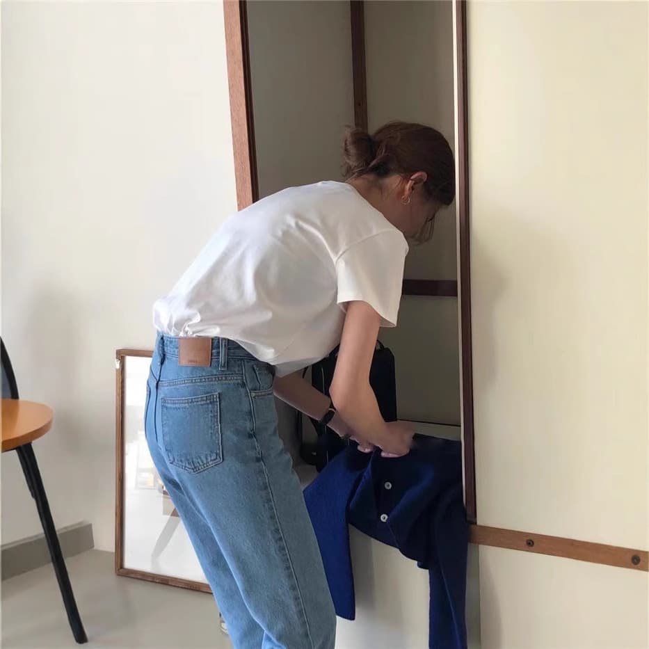 In Stock】Spring/Summer New Korean Dongdaemun oun*e Basic Simple Solid Color Comfortable Pullover Short Sleeve T-Shirt for Women