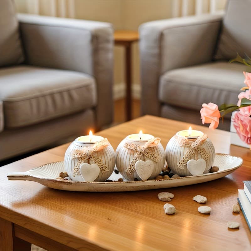 Nordic Wedding Candle Heart Wooden Cylindrical Candle Holder Ambiance Decorative Ornament Heart-Shaped Display Tray