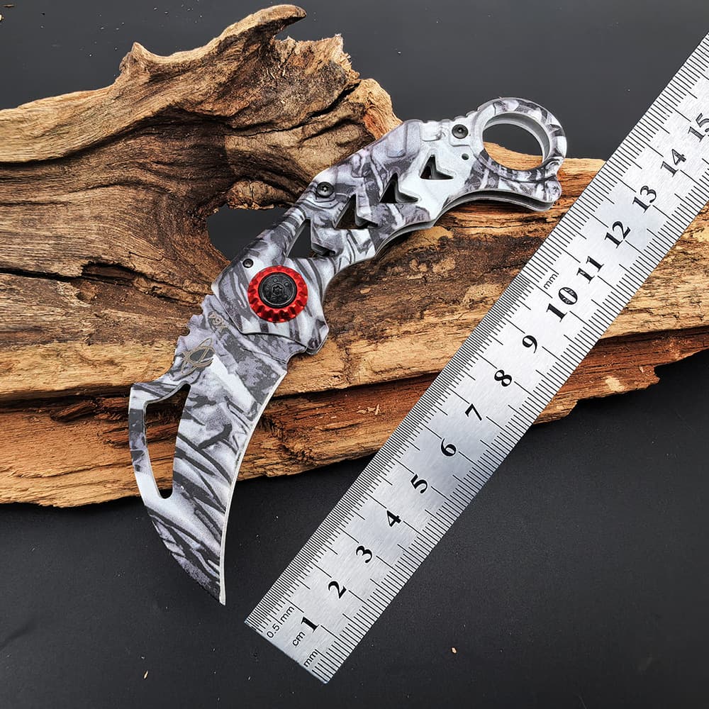 New Cross-Border CSGO Cool Ring Folding Knife Stainless Steel Folding Knife 3D Color Print Claw Curved Knife Pocket Knife