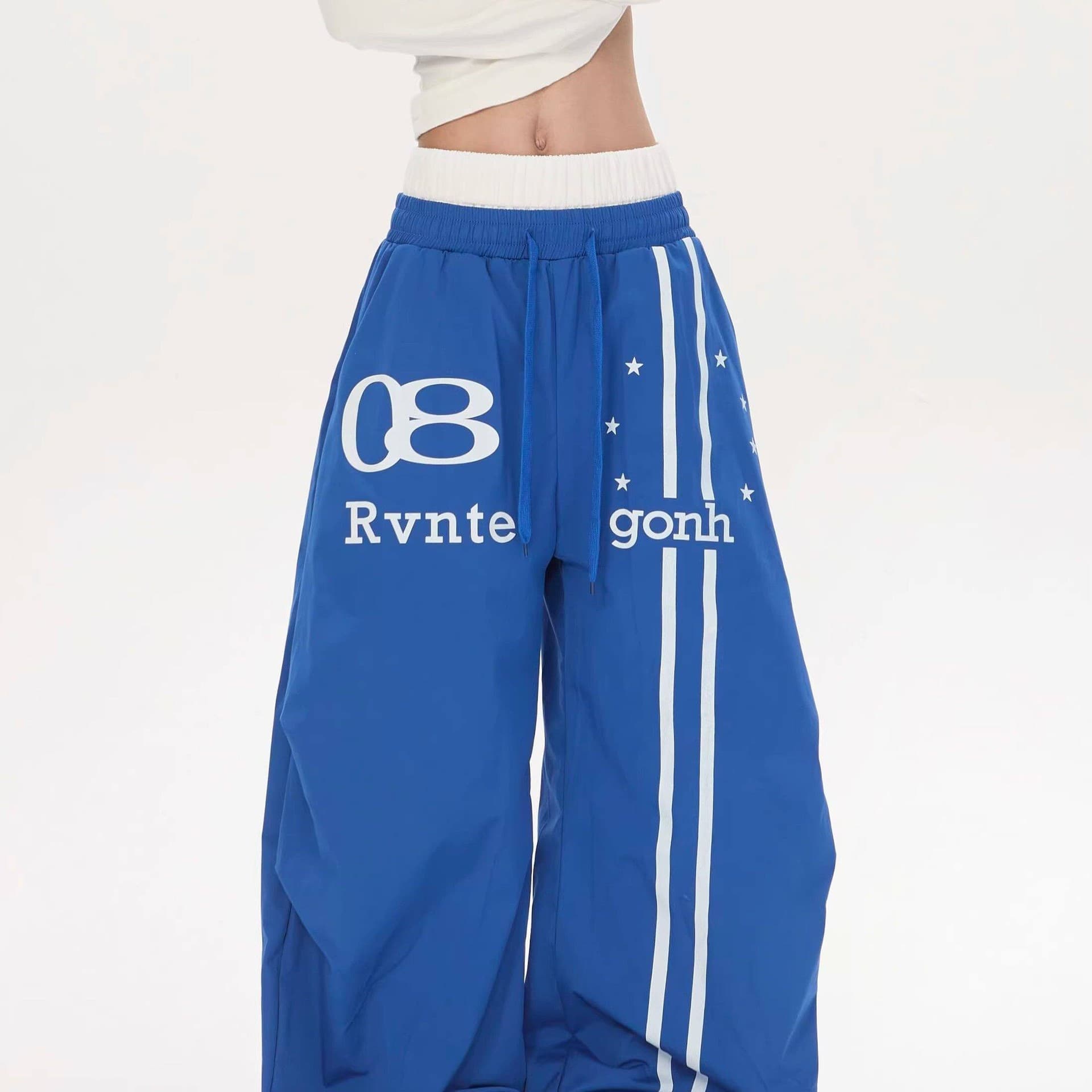 2026 Summer New American Hip-Hop Style Double Waist Letter Printed Scimitar Wide Leg Pants Women's Street Casual Pants