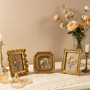 Cross-border Decorative Vintage Gold Carved Small Photo Frame Mini Display Frame Dried Flower DIY Tabletop