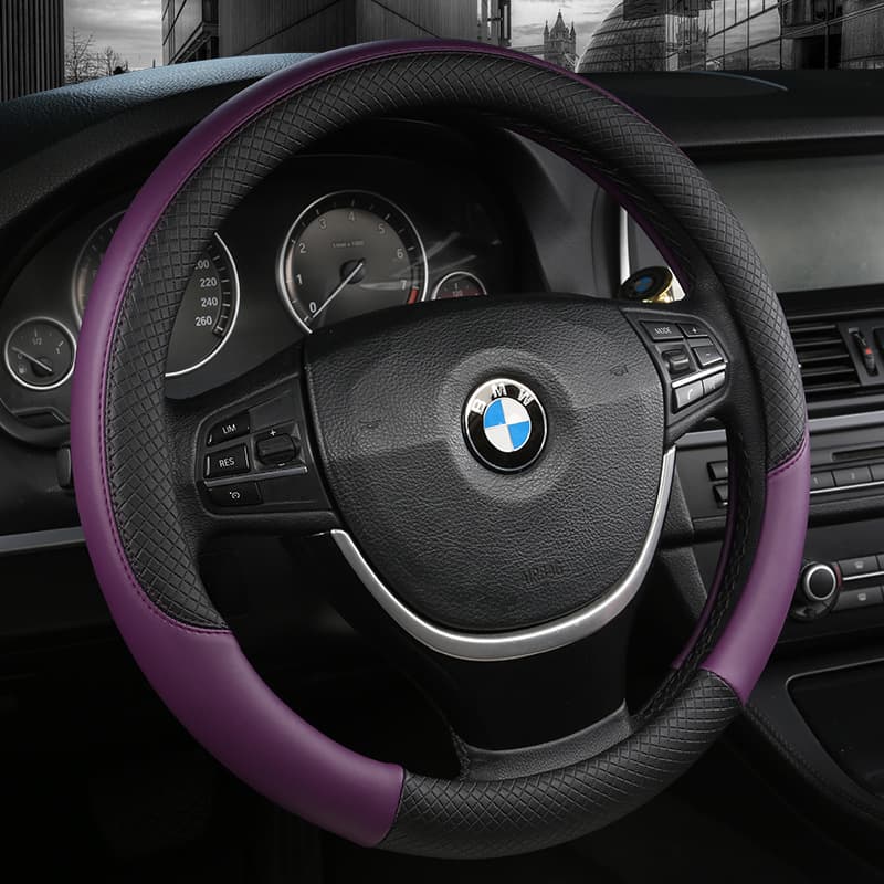 Cxtiy universal steering wheel cover 15 inches leather car steering wheel cover non-slip and sweat-absorbent for all seasons