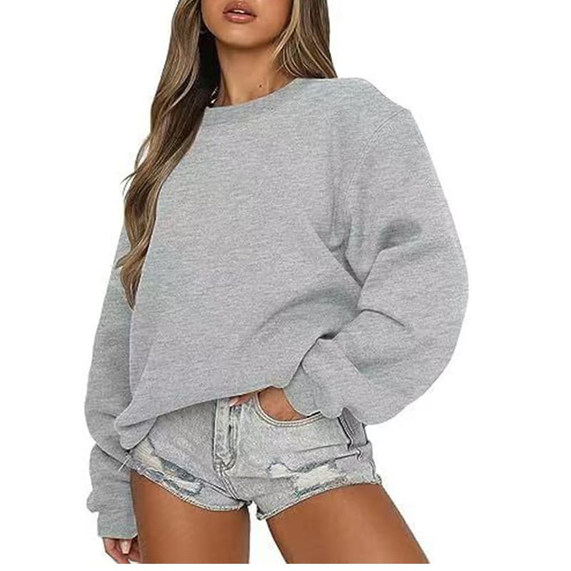 European and American Style Solid Color Round Neck T-Shirt Sweatshirt Women Oversize Loose Drop Shoulder Lantern Sleeve Casual Versatile Top T-Shirt