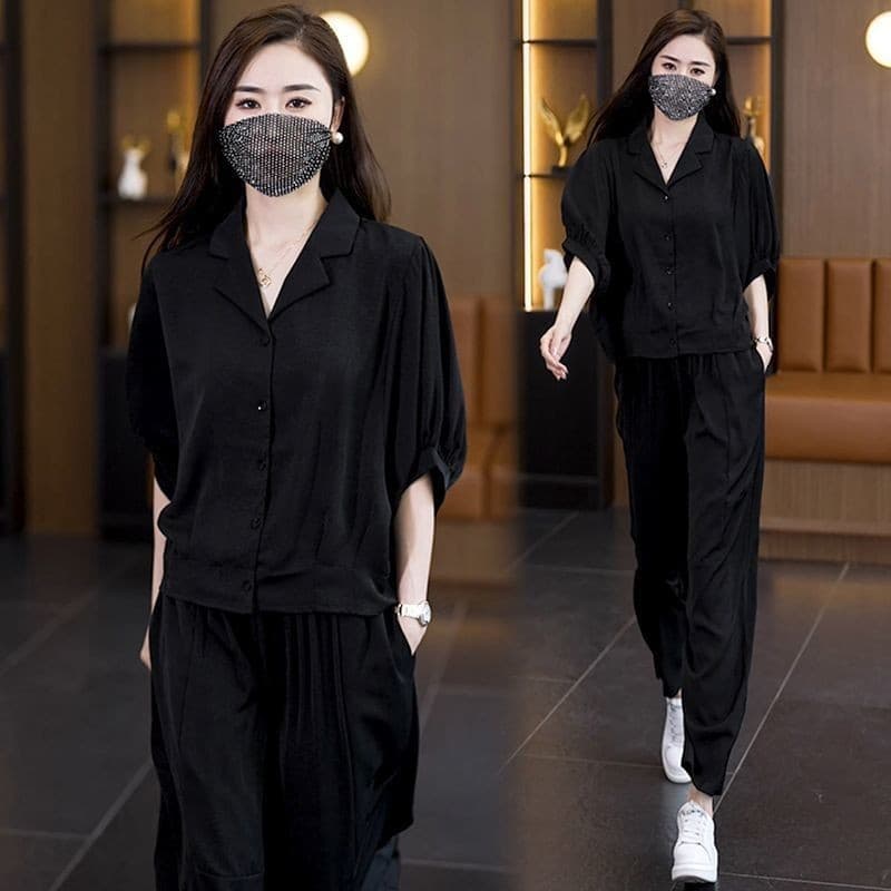 [In Stock] Casual Fashion Set for Women Summer Stylish Short Sleeve Thin Loose Harem Pants Two-Piece Set