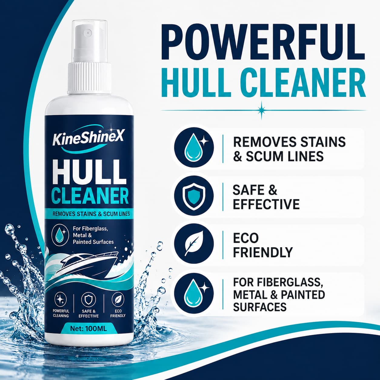 KineShineX Yacht Cleaning Spray 100ML Hull Waterline Stain Scale Remover Marine Boat Surface
