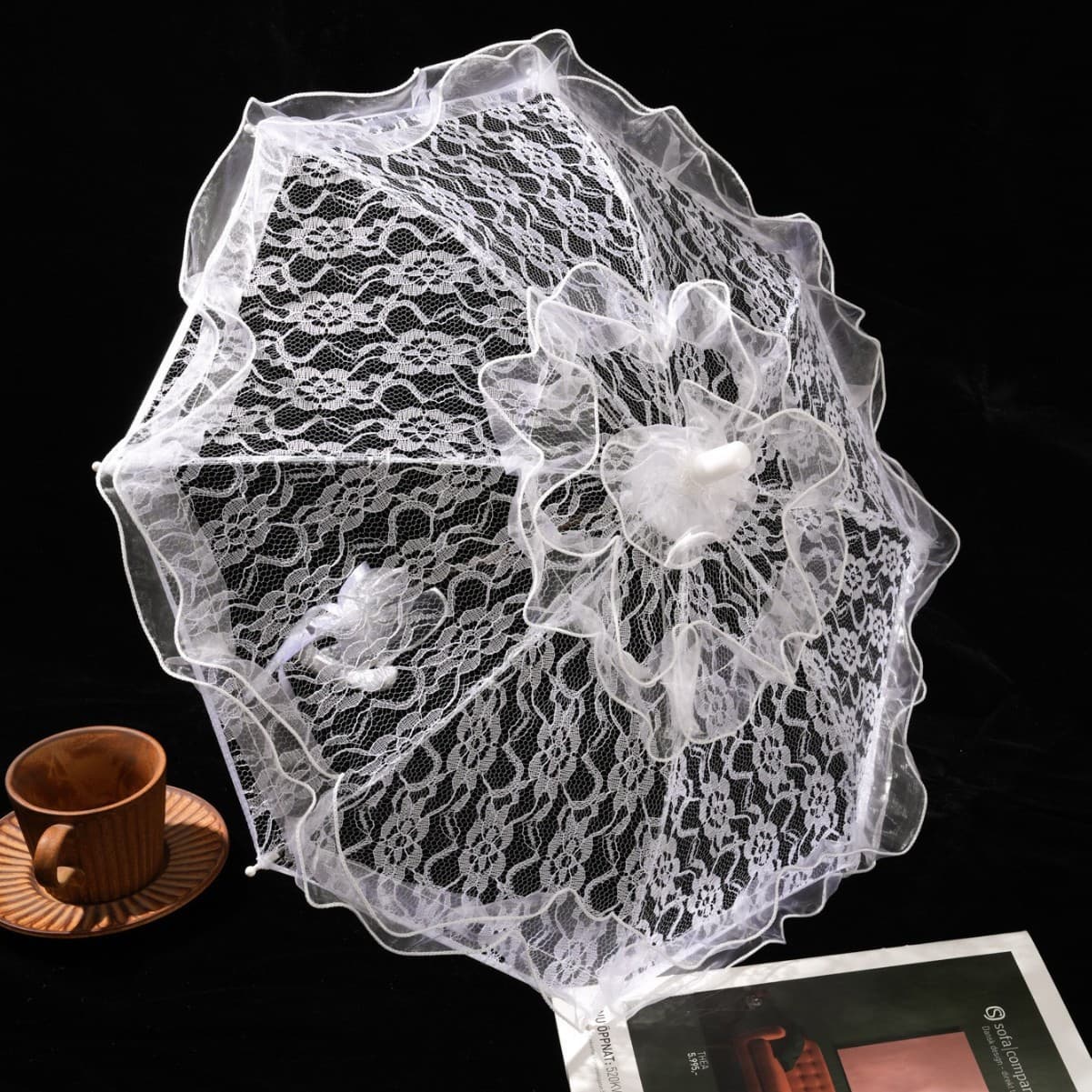 New Double-Layer Wedding Lace Umbrella Western Lace Trim Performance Prop Umbrella Wedding Supplies Wholesale