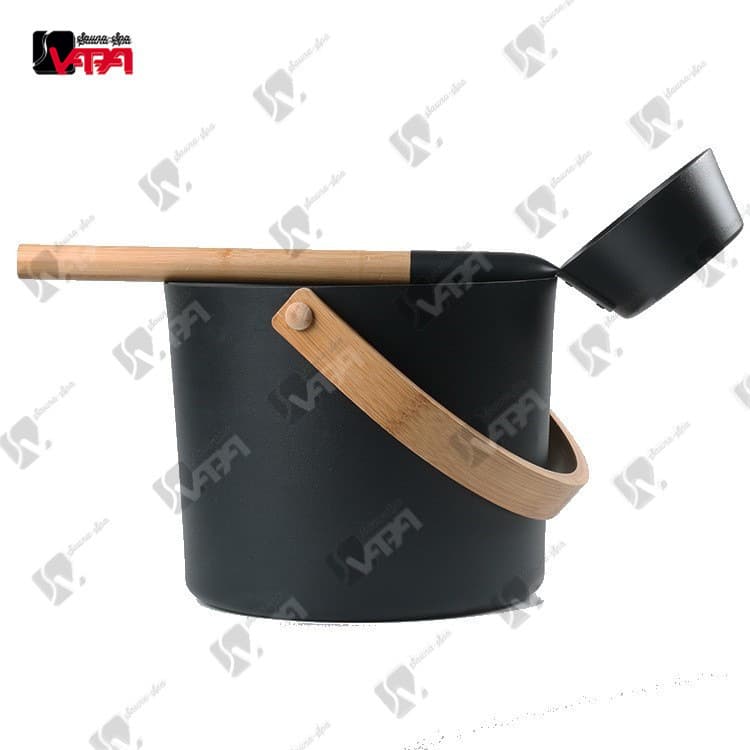 Factory Direct Sales Export Type Sauna Aluminum Bucket Aluminum Ladle 7L Spray-painted Black Aluminum Bucket Sauna Room Accessories