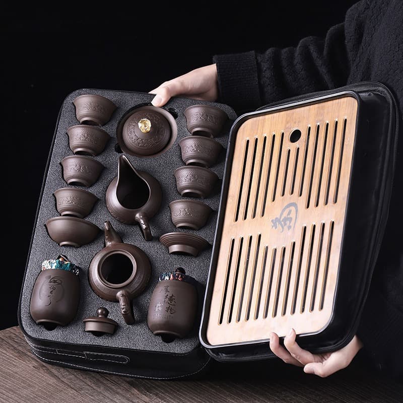 Yixing Purple Clay Travel Kung Fu Tea Set, Complete Home Ceramic Portable Outdoor Travel Souvenir Wholesale