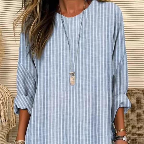 2025 European and American Fashion Spring Summer New Striped Loose Long Sleeve Round Neck Top Women's Casual Shirt