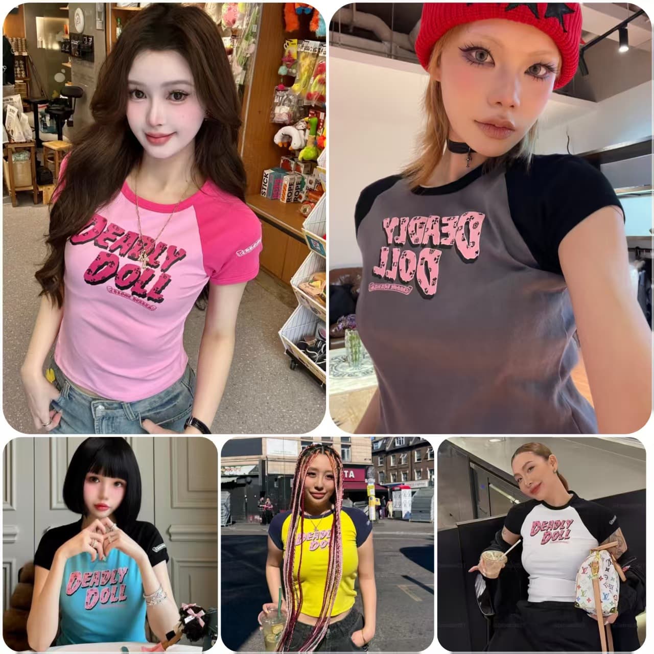 Spot correct version 26ss American hottie deadlydoll Sanskrit print contrast raglan sleeve short-sleeved T-shirt for women