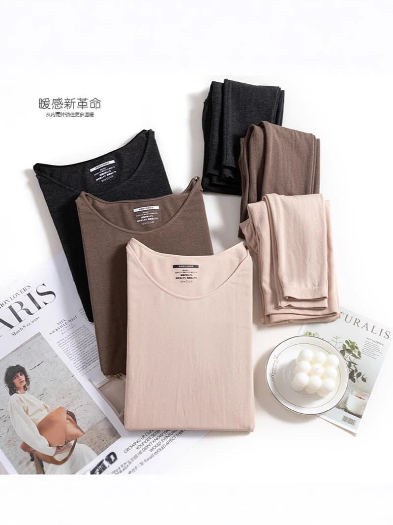 Lock in warmth! Silk and wool thermal underwear set for men and women, perfect as an inner layer or base layer for winter. F100804