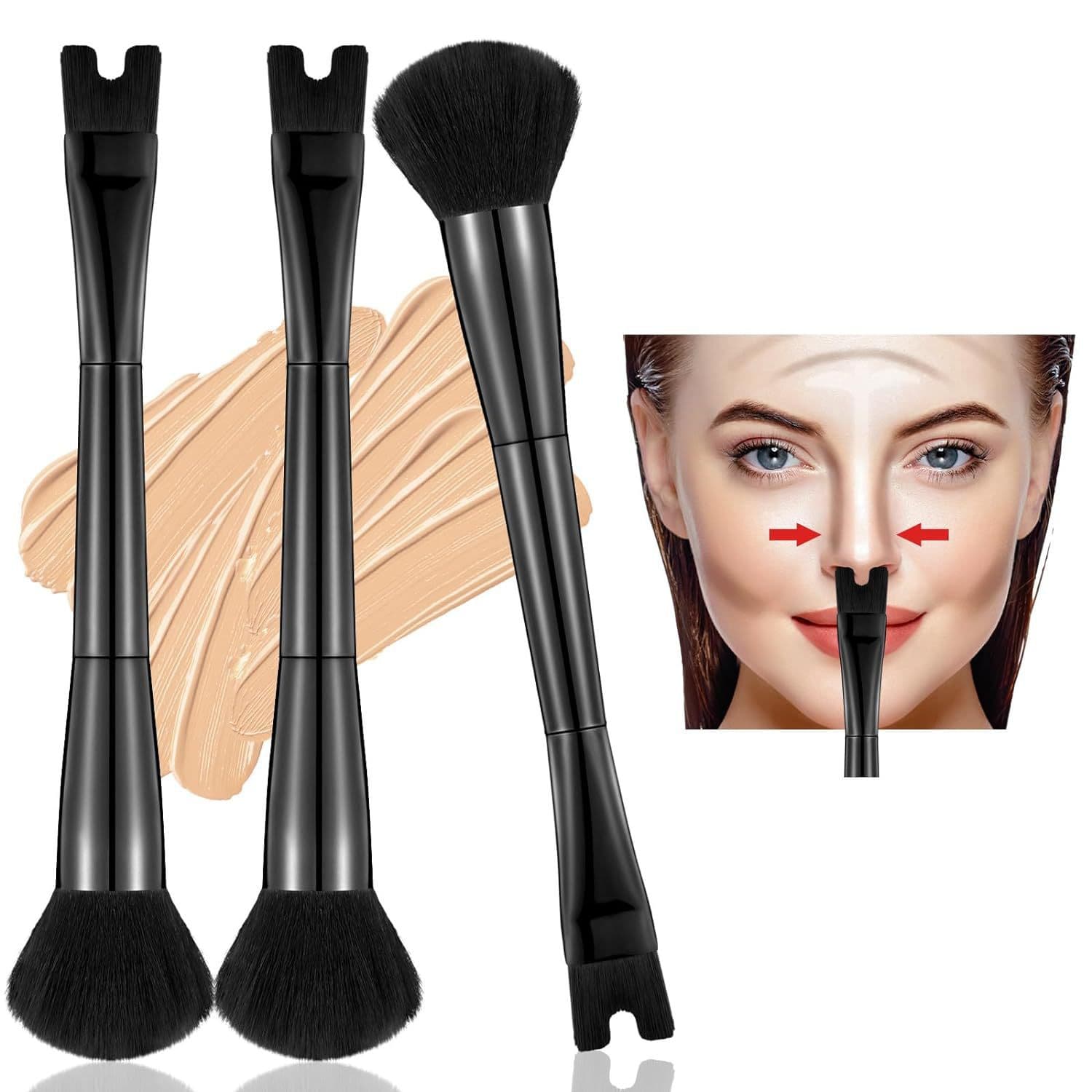 Cross-border Hot-Selling Multifunctional Contour Brush, 2-in-1 Nose Shadow Brush, U-Shaped Nose Contour Brush, Blush Makeup