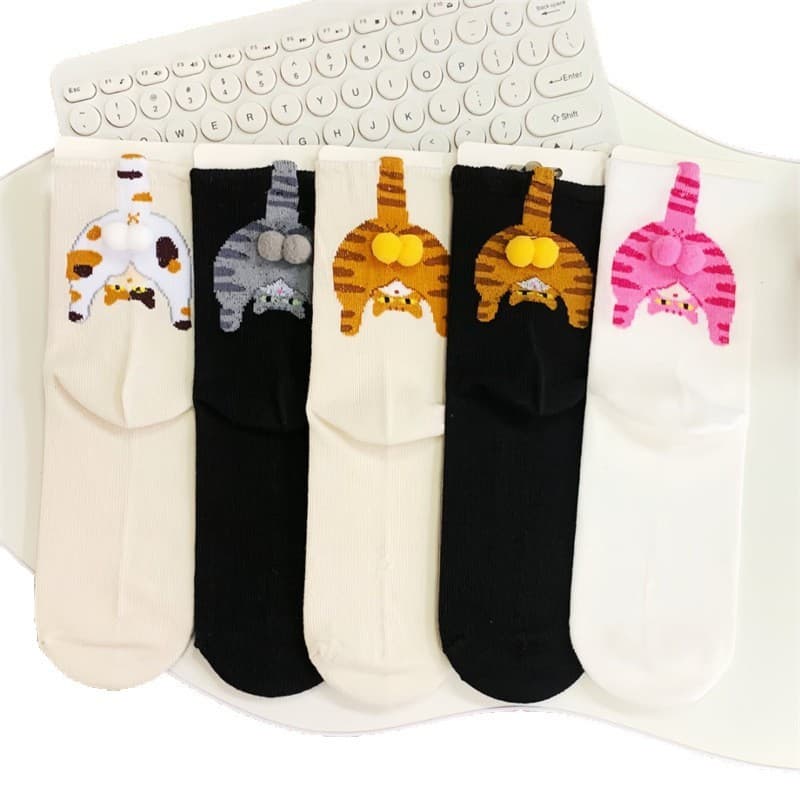 Spring and summer couple socks cute mid-calf versatile women scrunch socks all-season socks cartoon cat Doraemon egg ins Japanese