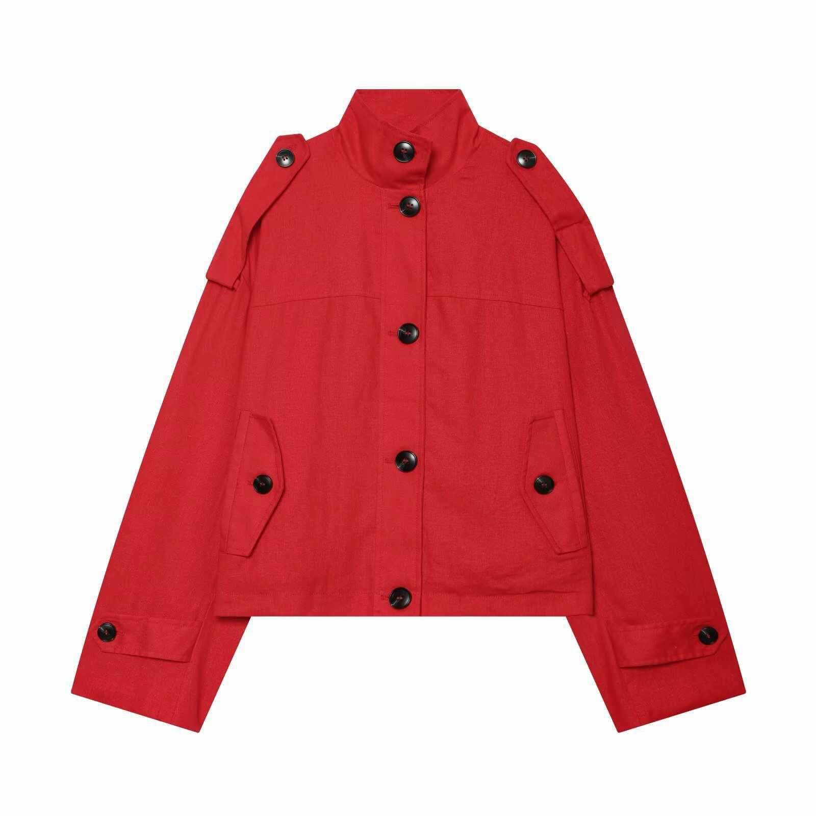 Summer European and American Cross-Border Women's Street Fashion Stand Collar Jacket Coat Red
