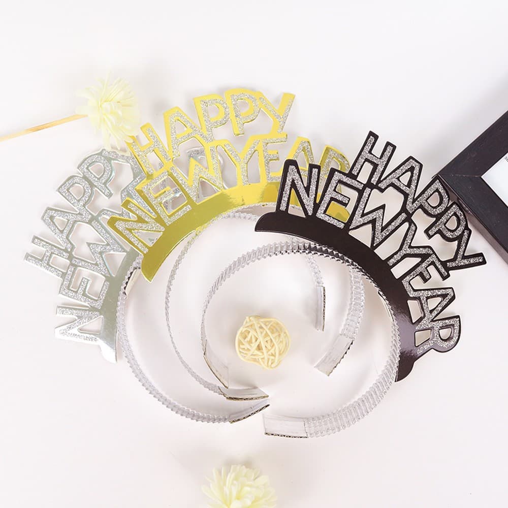 Creative Christmas Decoration Golden Happy New Year Headband for Festival Parties and Party Supplies