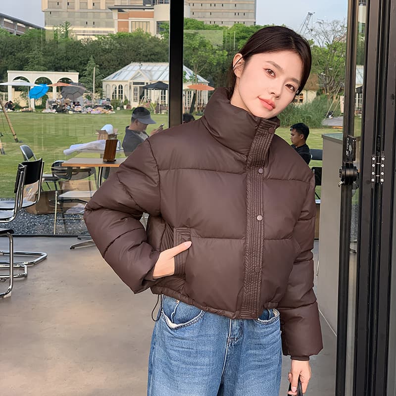 PU Leather Down Cotton Coat for Women, Ultra-Short 2024 New Style Winter Thickened Puffer Jacket, Petite Kendall Cotton Coat
