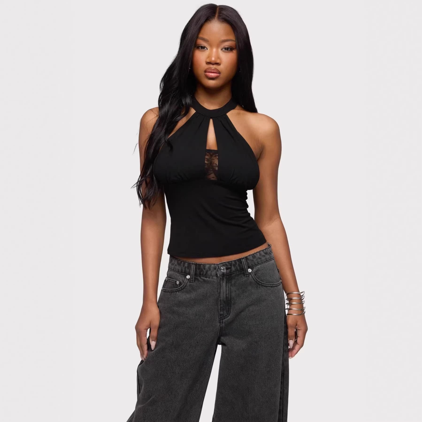 S32373 European and American Cross-border New Sexy V-neck Black Halter Vest Top for Women Amazon Clothing Crop Top