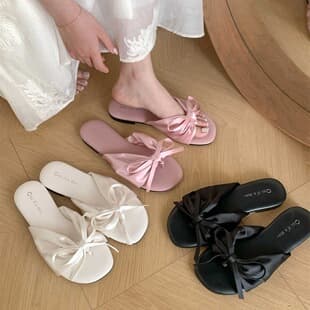 French Flat Slide Sandals for Women 2026 Summer New Style, Fairy Bow Tie, One-Band, Toe Separator Sandals for Dresses