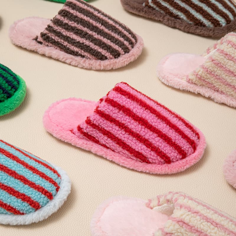Women's Home Slippers Cross-Border Head Collision Color Cotton Slippers Dopamine Striped Plush Slippers Home Ins Style