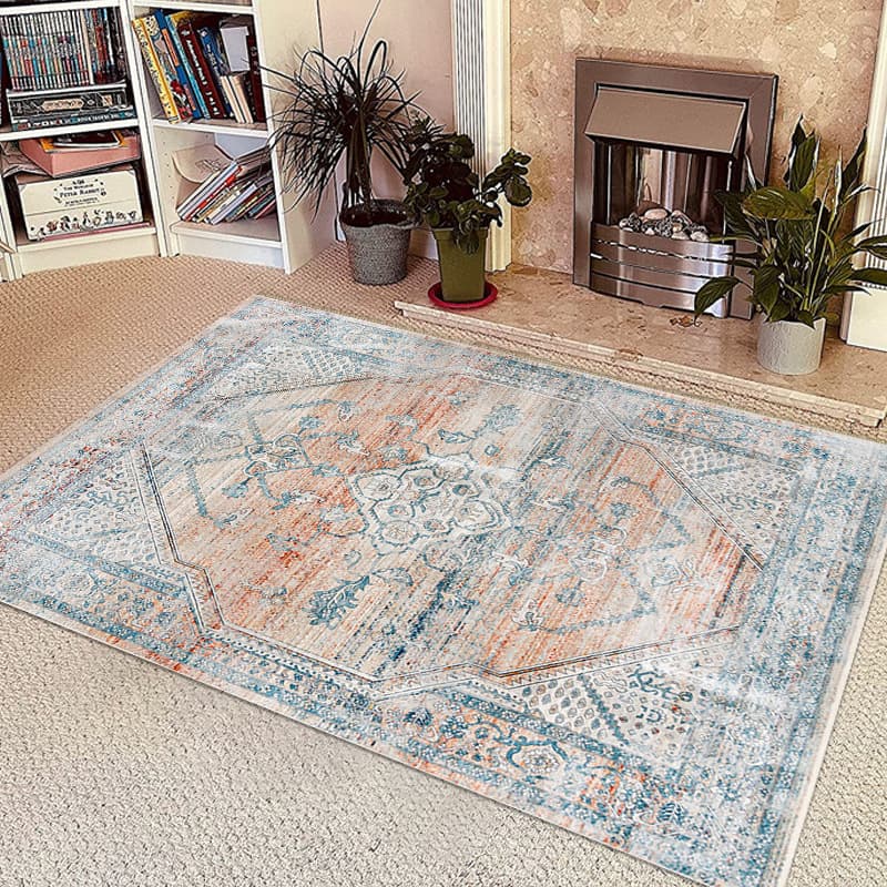 Vintage Bohemian Carpet, Living Room Full Coverage Persian Carpet, Thickened and Stain-Resistant Distressed Carpet, Homestay Decorative Carpet