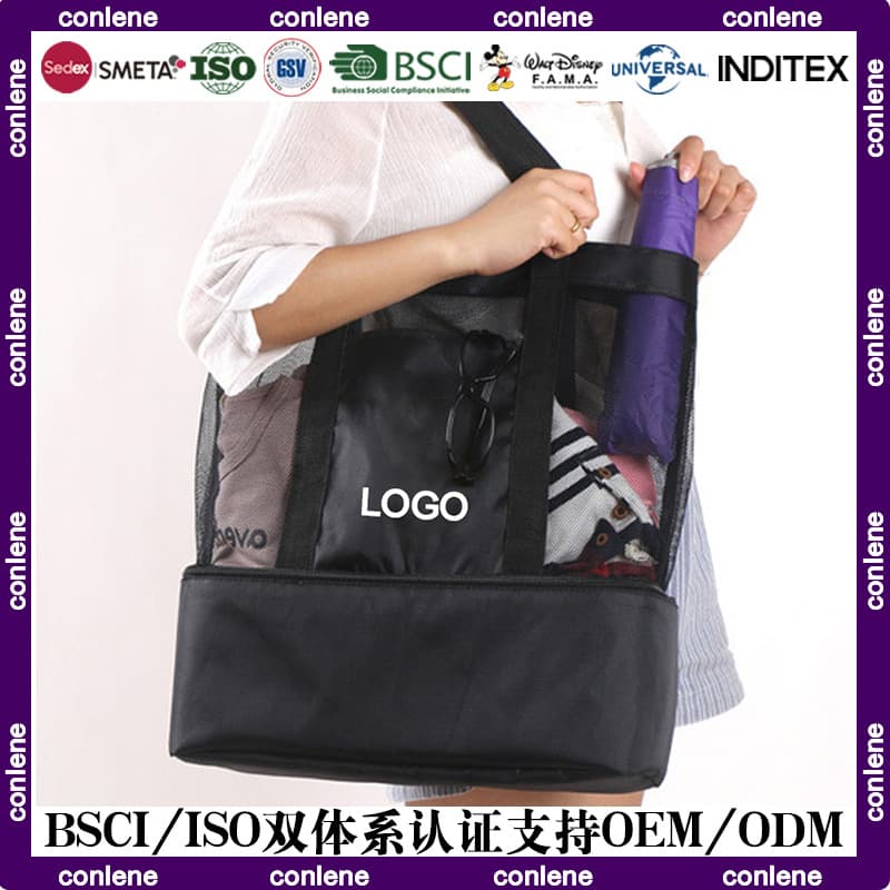 Handheld Shoulder Insulated Bag Double-Layer Picnic Bag Unisex Sports Mesh Storage Bag Cooler Bag Customizable