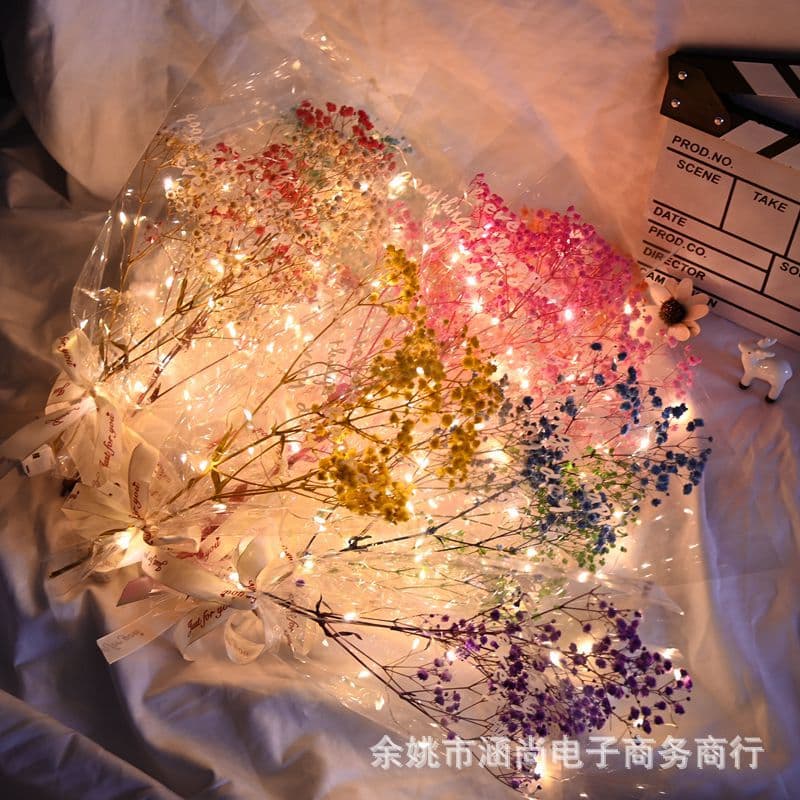 Glowing lighted gypsophila bouquet, eternal flower English bag, Teacher's Day, Chinese Valentine's Day, Valentine's Day small gift, night market stall