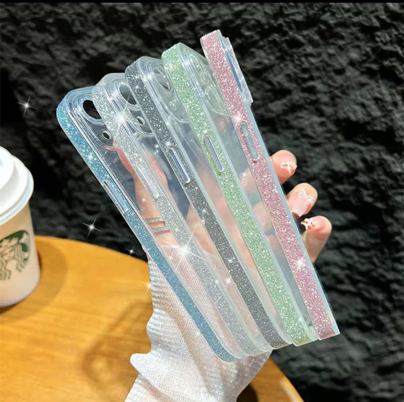 Glitter Phone Case for iPhone 12, Apple 13 14 15 Pro Max, Anti-Drop Transparent Tempered Glass Case