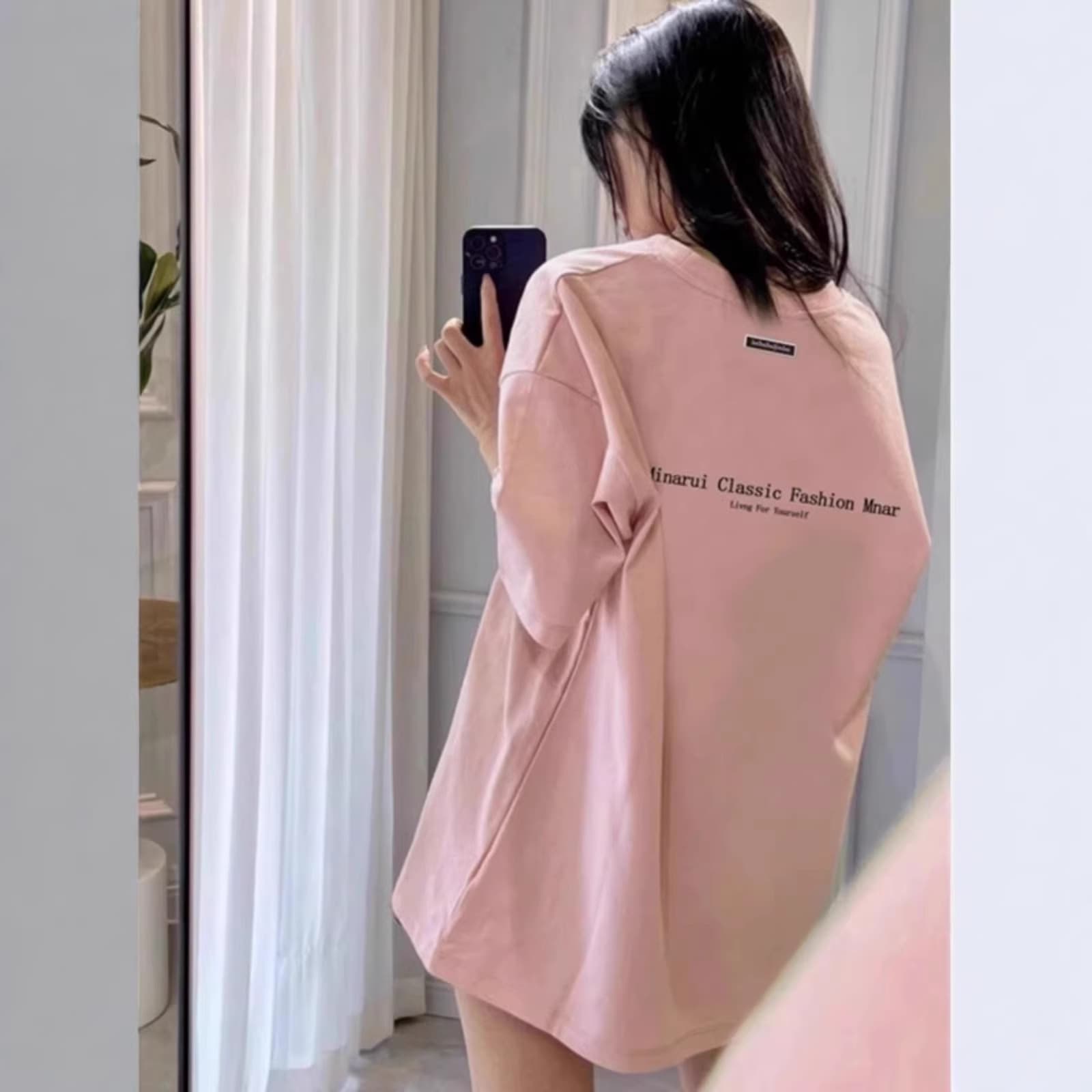Plus Size Cotton Letter Print Short Sleeve T-Shirt for Women Summer Loose Oversize Casual Chic Top