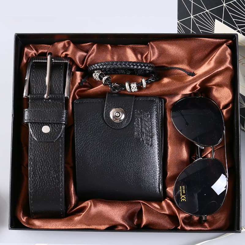 Cross-border business gift set for men, belt wallet, sunglasses, bracelet gift box, practical souvenir for Father's Day gift