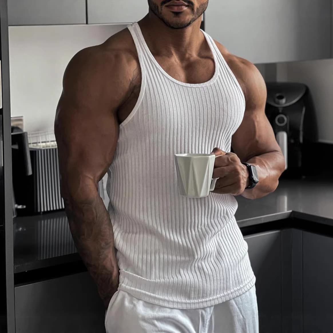 Best-Selling Cross-Border Casual Men's Vest, Vertical Stripes, Solid Color, Quick-Dry, Stretch, Fitness & Sportswear