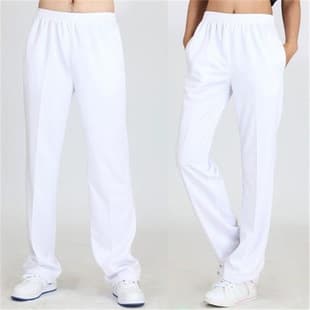 Spring/Autumn Straight-Leg White Sweatpants for Men and Women, Loose Thin Korean Silk Quick-Dry Long Pants for Square Dance Group School Uniform