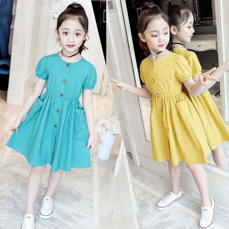 Cotton and linen girls summer dress new Korean style children's style medium and large children's dress little girl princess dress