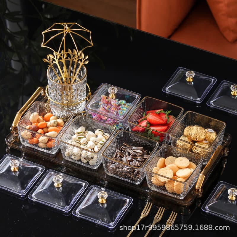 Nordic Light Luxury Glass Divided Fruit Tray Snack Dish Tea Dessert Nut Candy KTV High-End Storage
