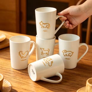 〖Chinese Zodiac Cup〗 Ceramic Milk Cup with Lid Coffee Cup Breakfast Cup Home Water Cup Creative Mug