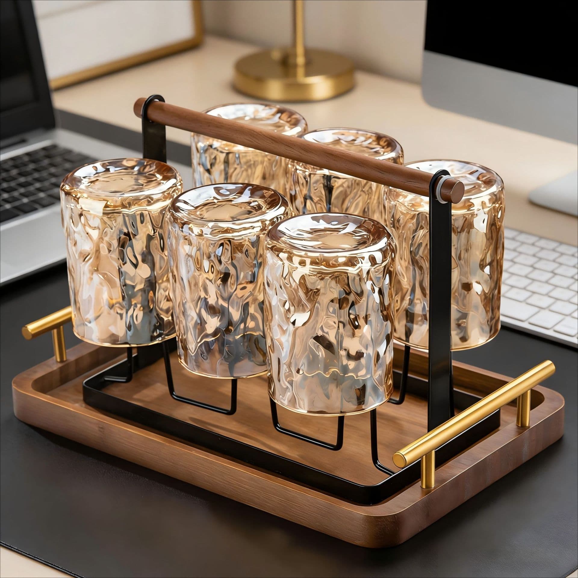 Glacier pattern glass water cup light luxury household complete set of foreign wine glass milk glass juice beer glass cold kettle set