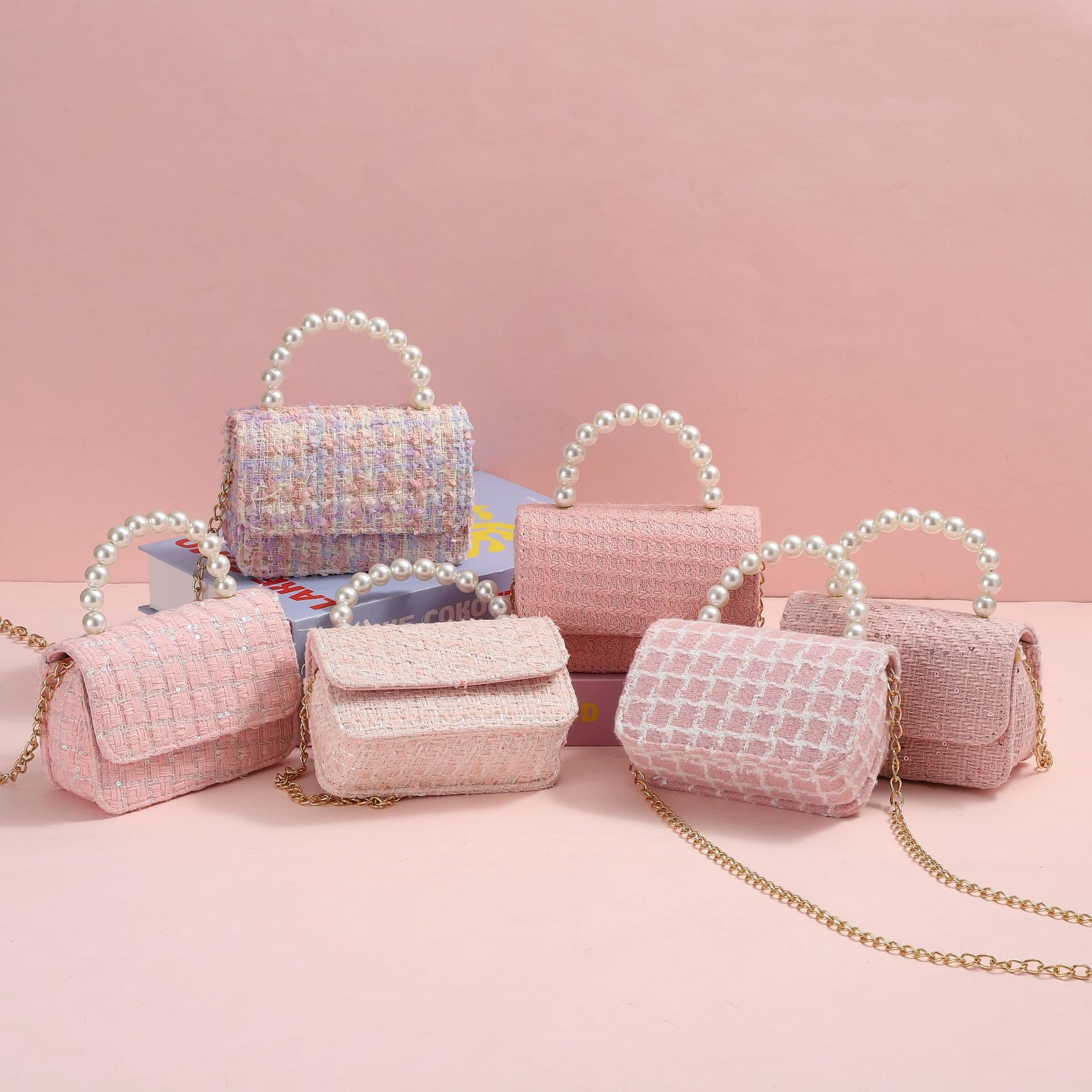 New Women's Chanel-Style Pearl Handbag Cotton-Linen Fashionable Cute Shoulder Bag Autumn Winter Daily Street Crossbody Bag