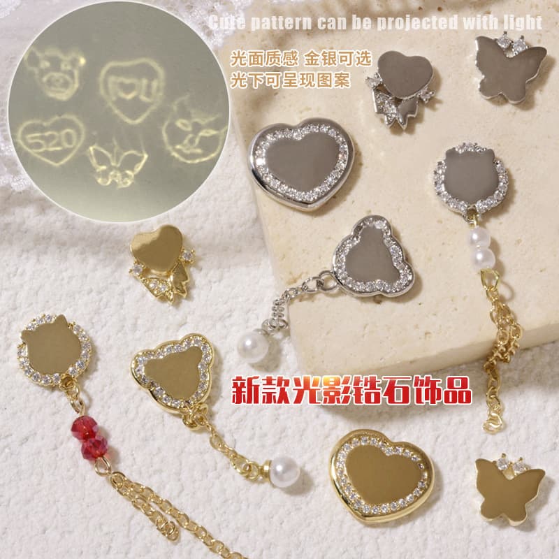 New light and shadow zircon butterfly nail art jewelry bear love light and shadow chain pendant nail art diamond wear nail accessories