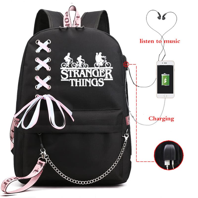 New Cross-Border Stranger Things USB Charging Glow-in-the-Dark Backpack for Middle School Students