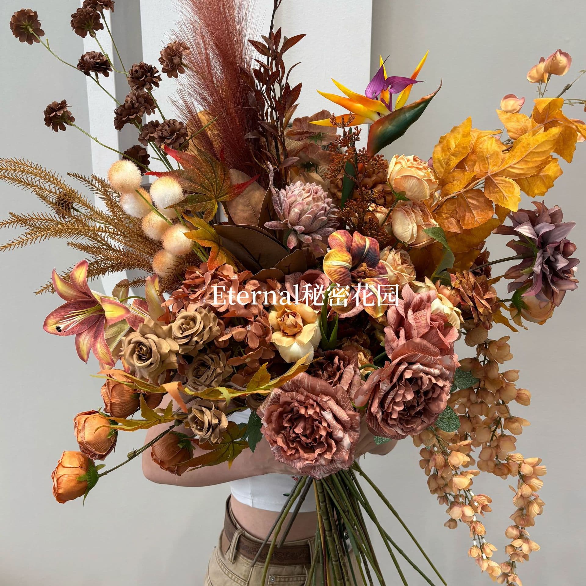 Caramel Colored Artificial Flowers Tea Milk Color Wedding Decoration Bouquet Props Floral Arrangements Secret Garden Brand